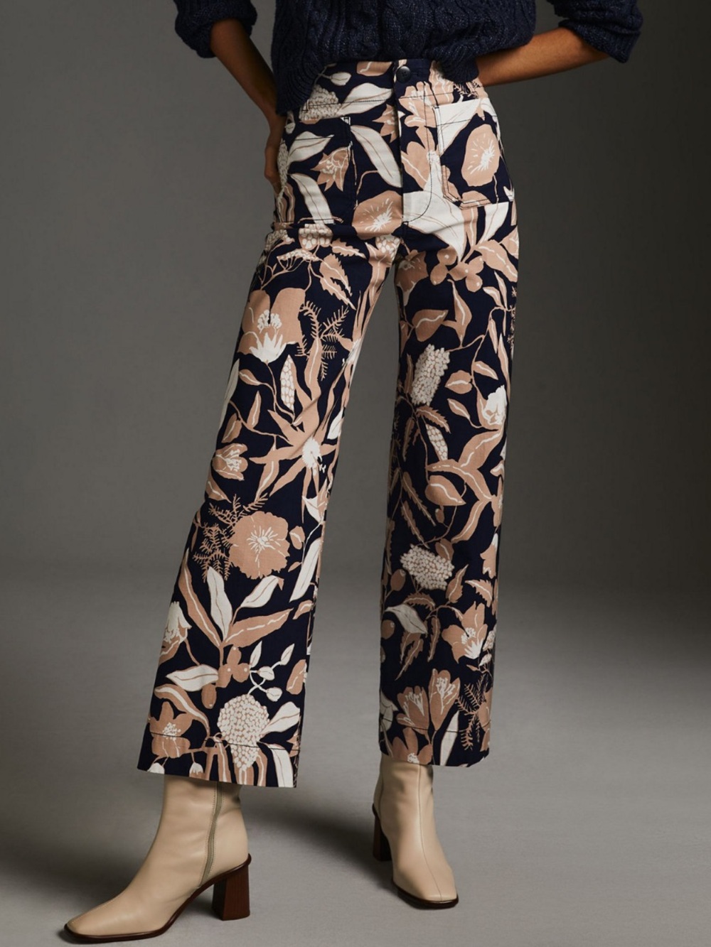 Anthro Maeve The Colette Wide Leg Crop Pants Floral Print Sz 26 Jo Faulkner